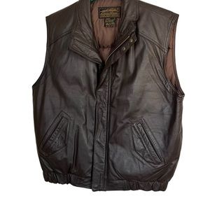 Vintage Eddie Bauer Brown Genuine Leather Goose Down Zip Up Puffer Vest Size L
